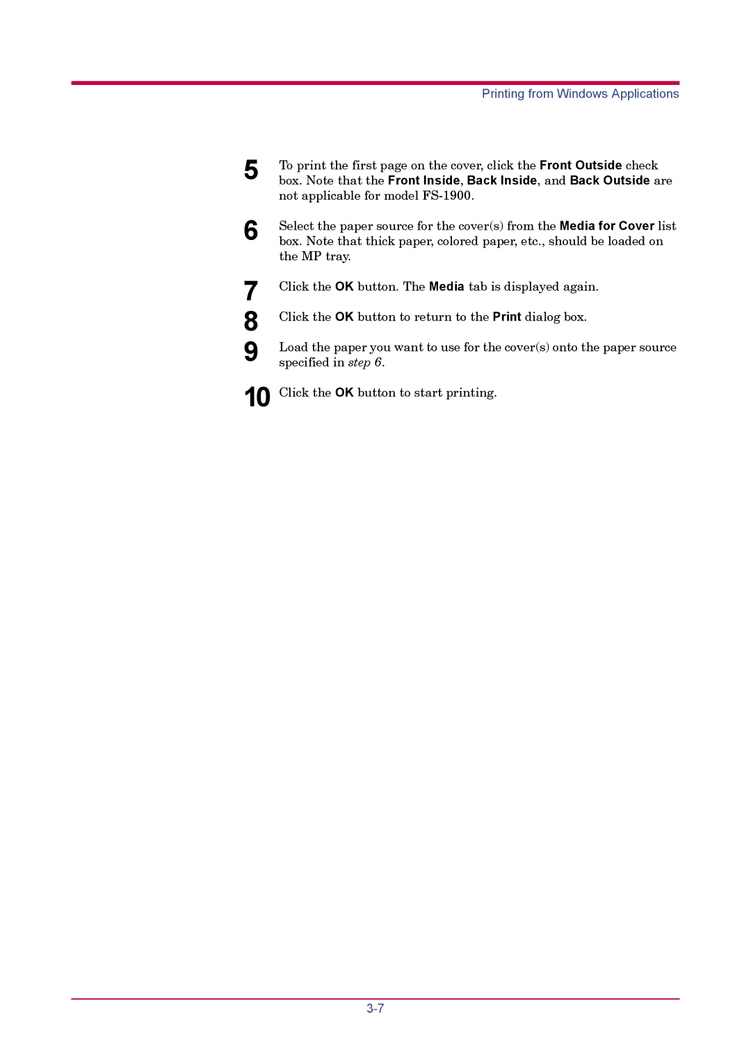 Kyocera manual Not applicable for model FS-1900 