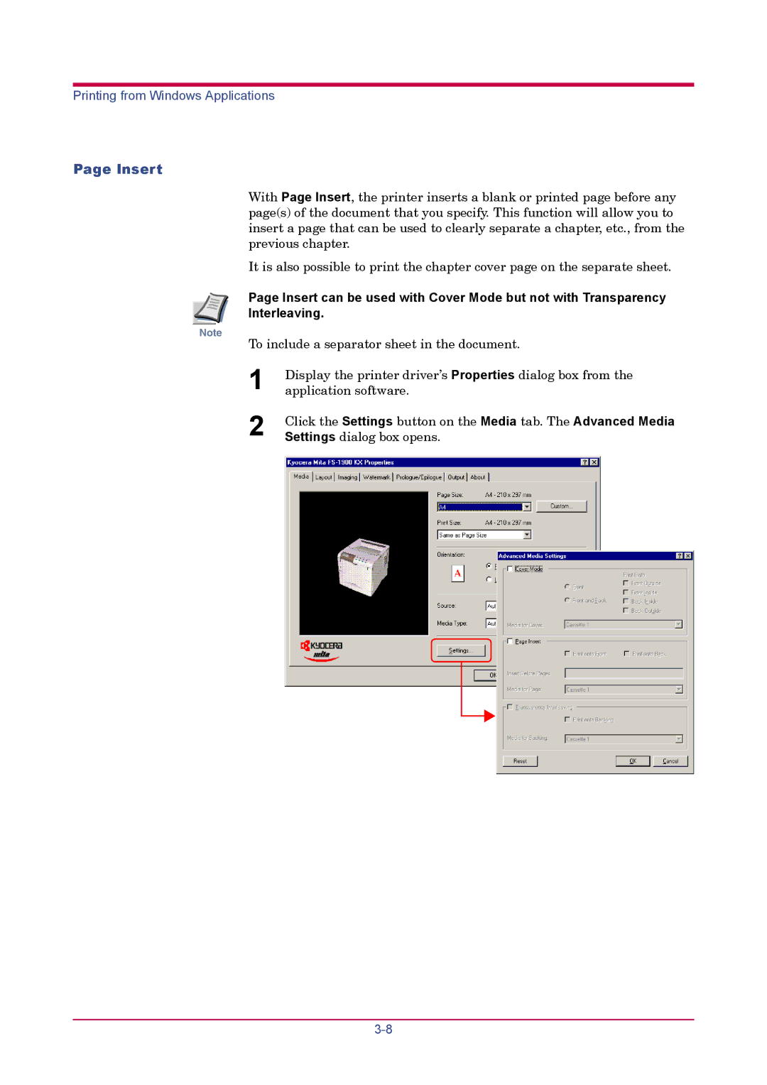 Kyocera FS-1900 manual Insert 