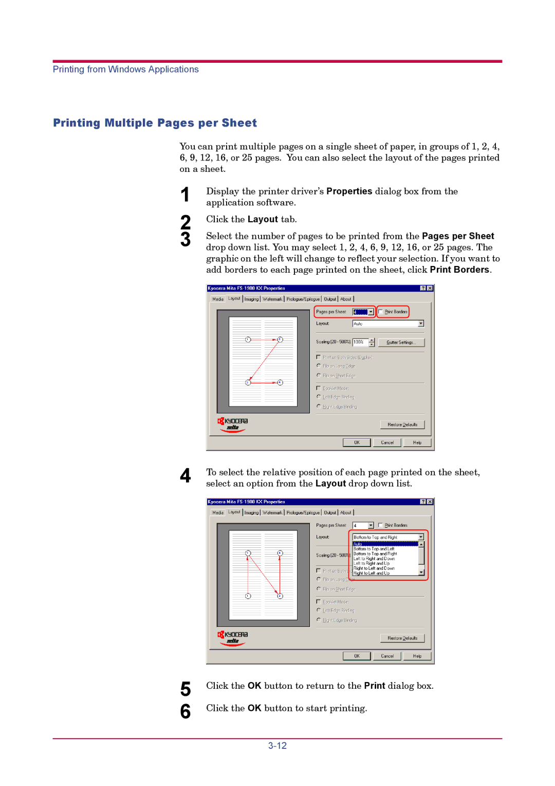 Kyocera FS-1900 manual Printing Multiple Pages per Sheet 