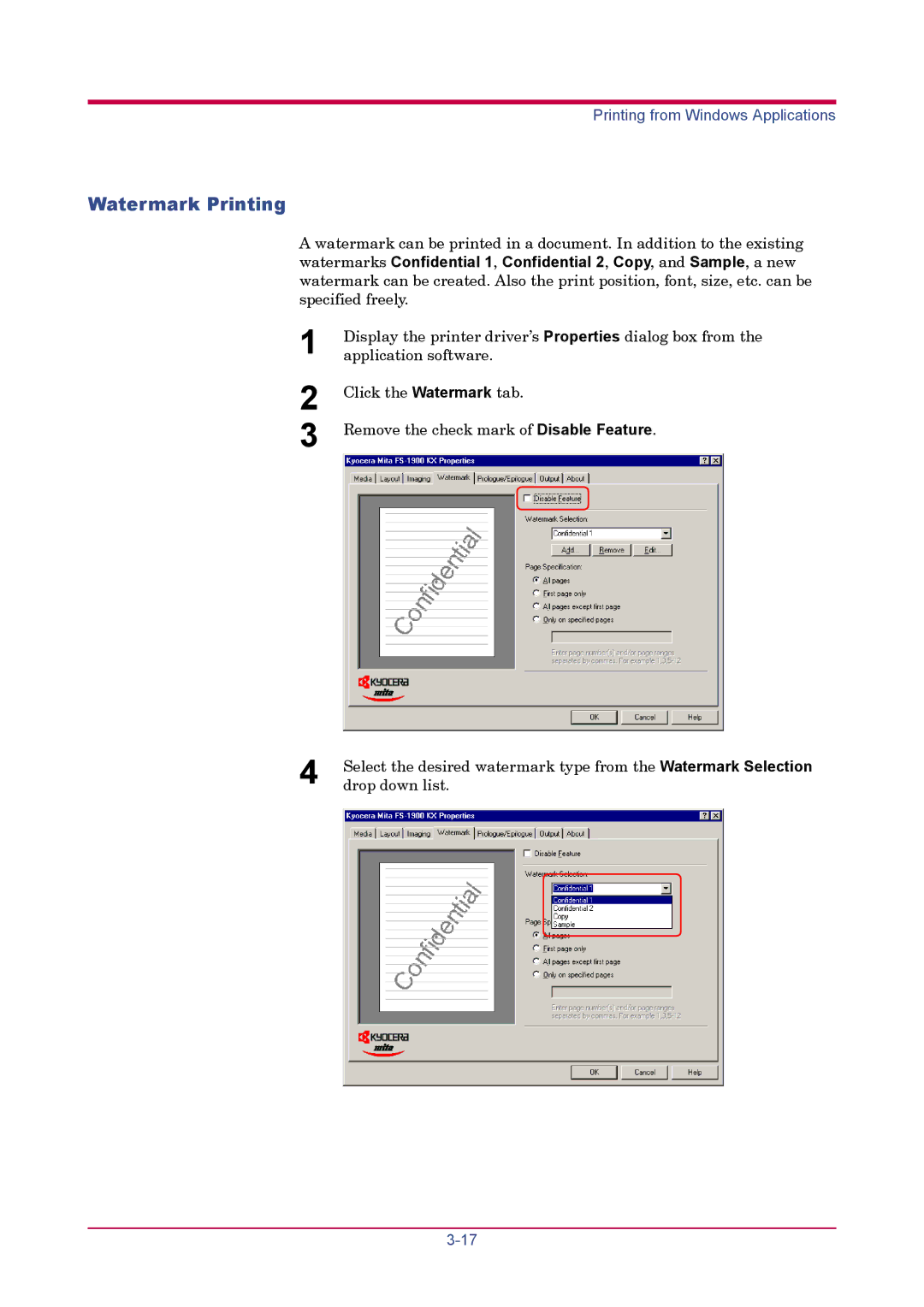 Kyocera FS-1900 manual Watermark Printing 