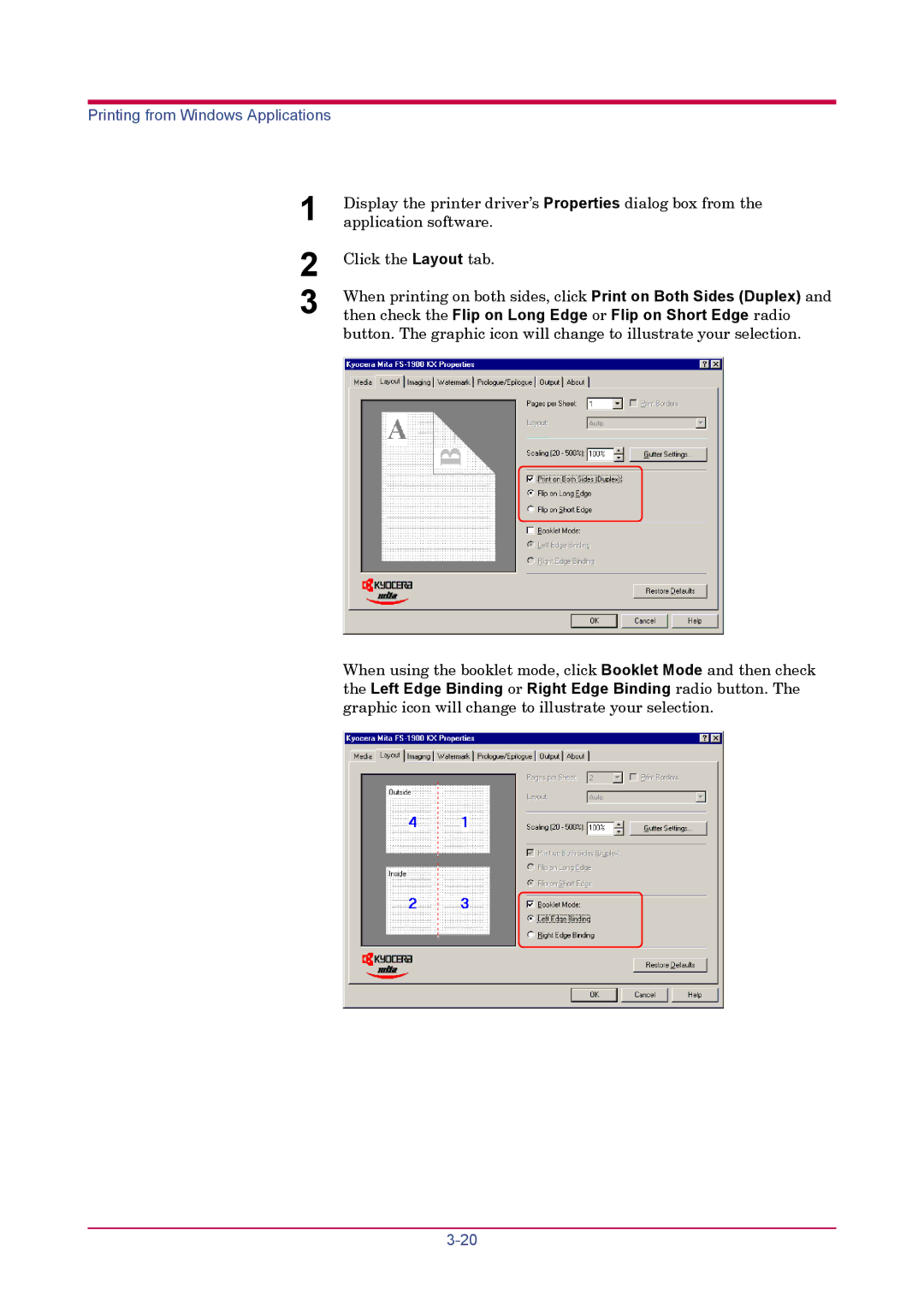 Kyocera FS-1900 manual Display the printer driver’s Properties dialog box from 