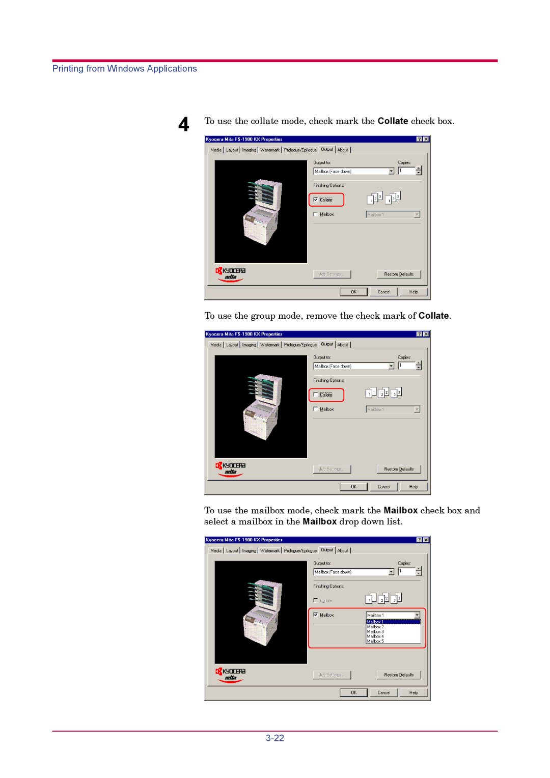 Kyocera FS-1900 manual Printing from Windows Applications 