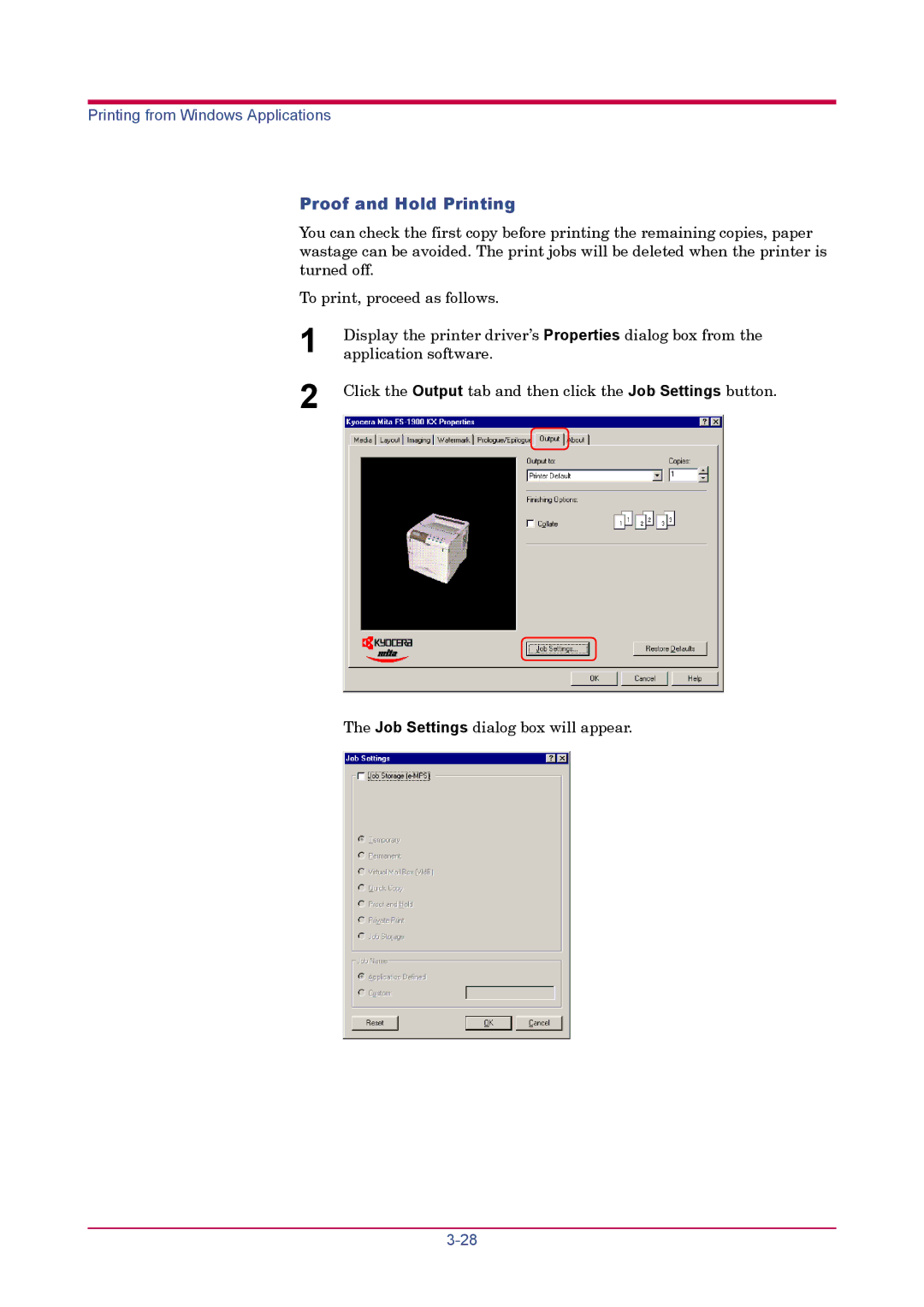 Kyocera FS-1900 manual Proof and Hold Printing 