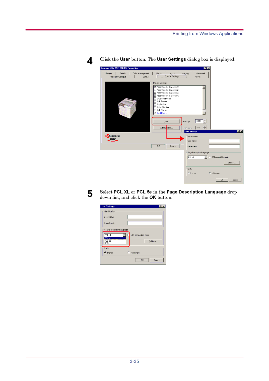 Kyocera FS-1900 manual Down list, and click the OK button 