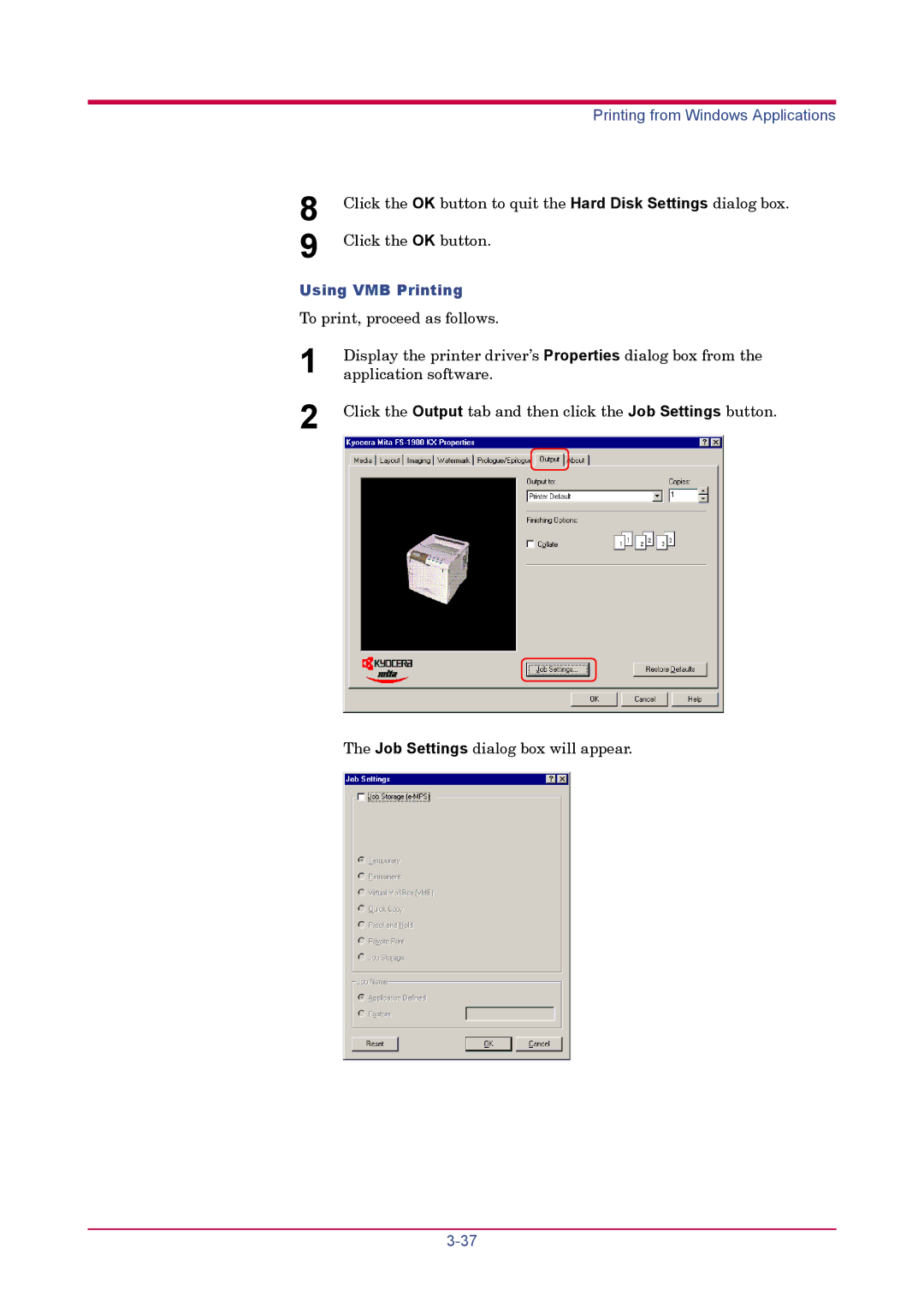 Kyocera FS-1900 manual Using VMB Printing 