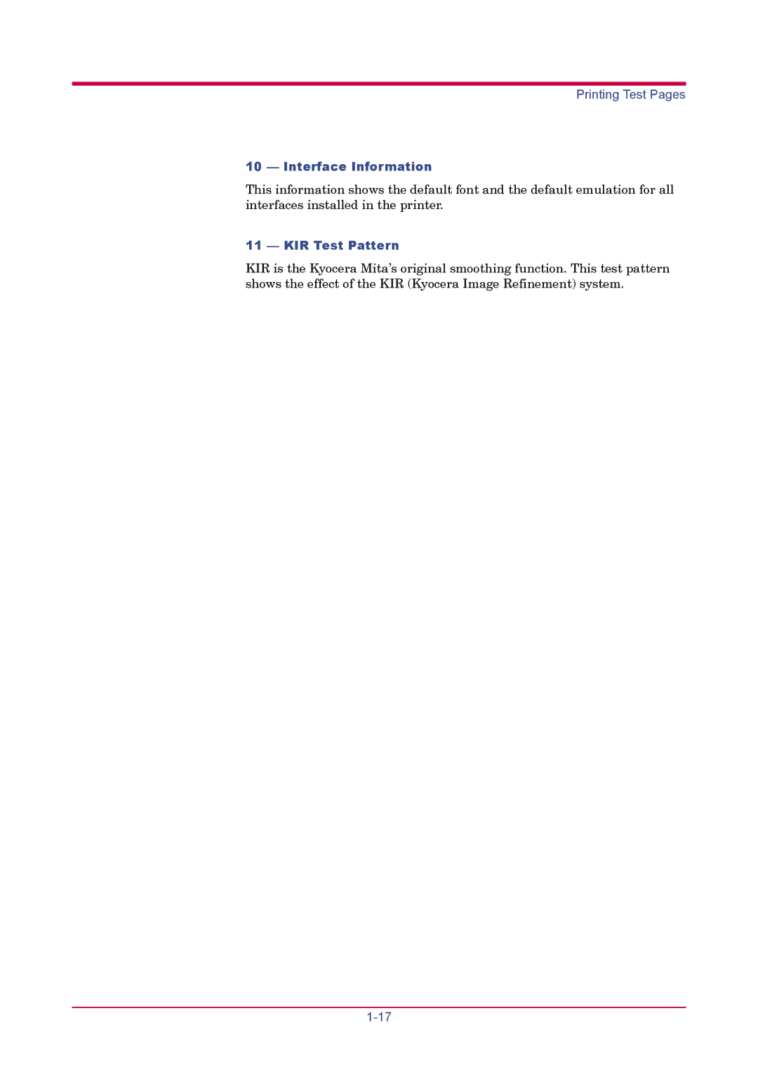 Kyocera FS-1900 manual Interface Information, KIR Test Pattern 