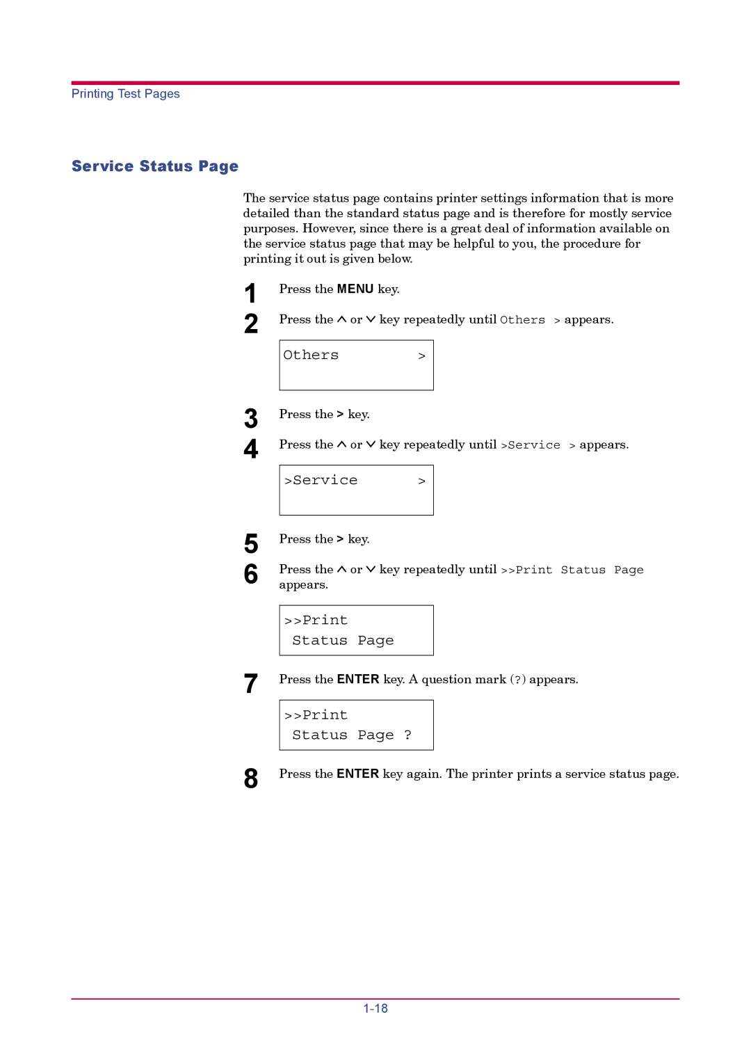 Kyocera FS-1900 manual Service Status, Others 