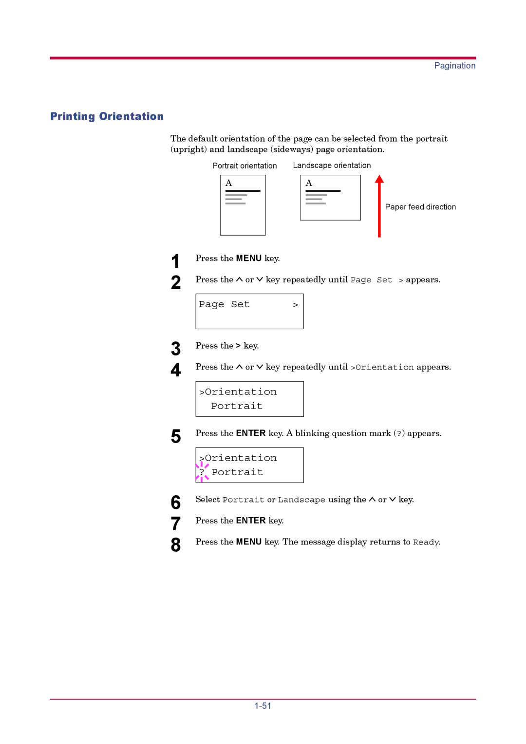 Kyocera FS-1900 manual Printing Orientation, Orientation Portrait, Orientation ? Portrait 