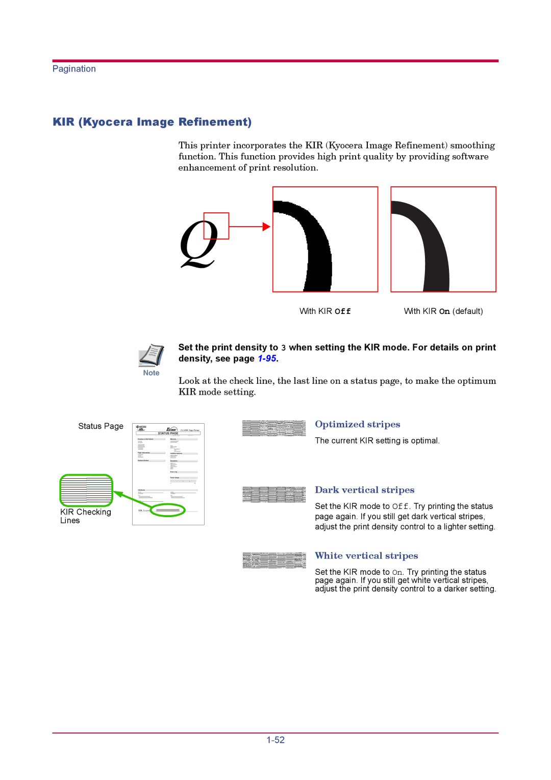 Kyocera FS-1900 manual KIR Kyocera Image Refinement, Status KIR Checking Lines 