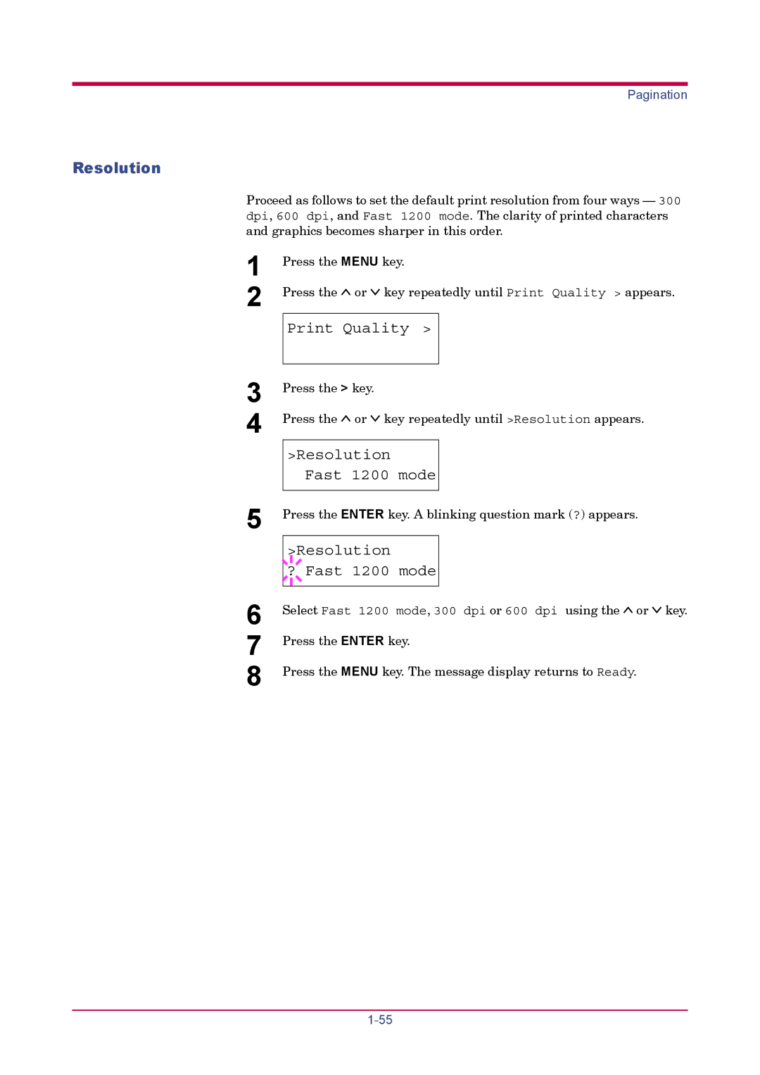 Kyocera FS-1900 manual Resolution Fast 1200 mode 