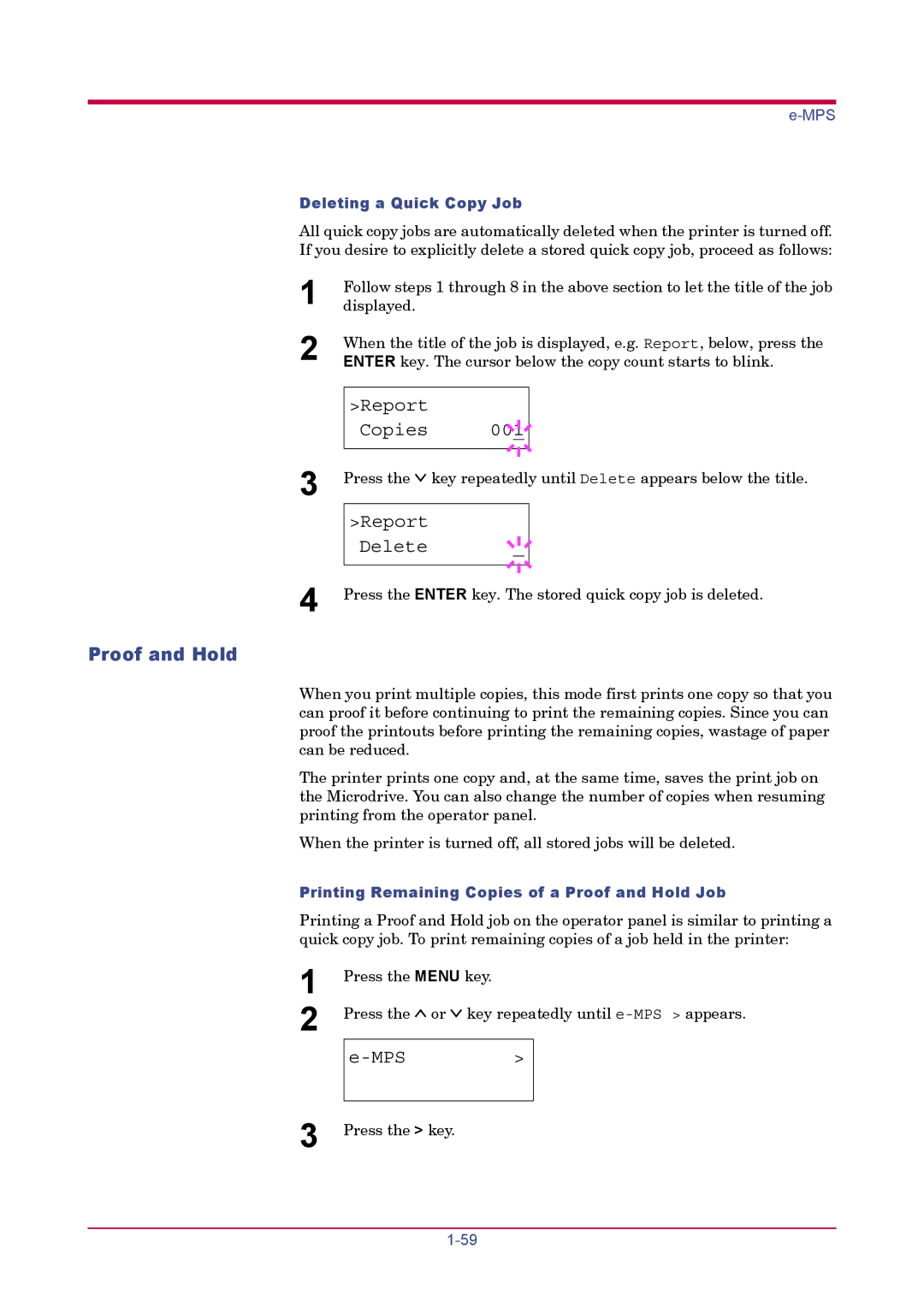 Kyocera FS-1900 manual Report Delete, Proof and Hold, Deleting a Quick Copy Job 