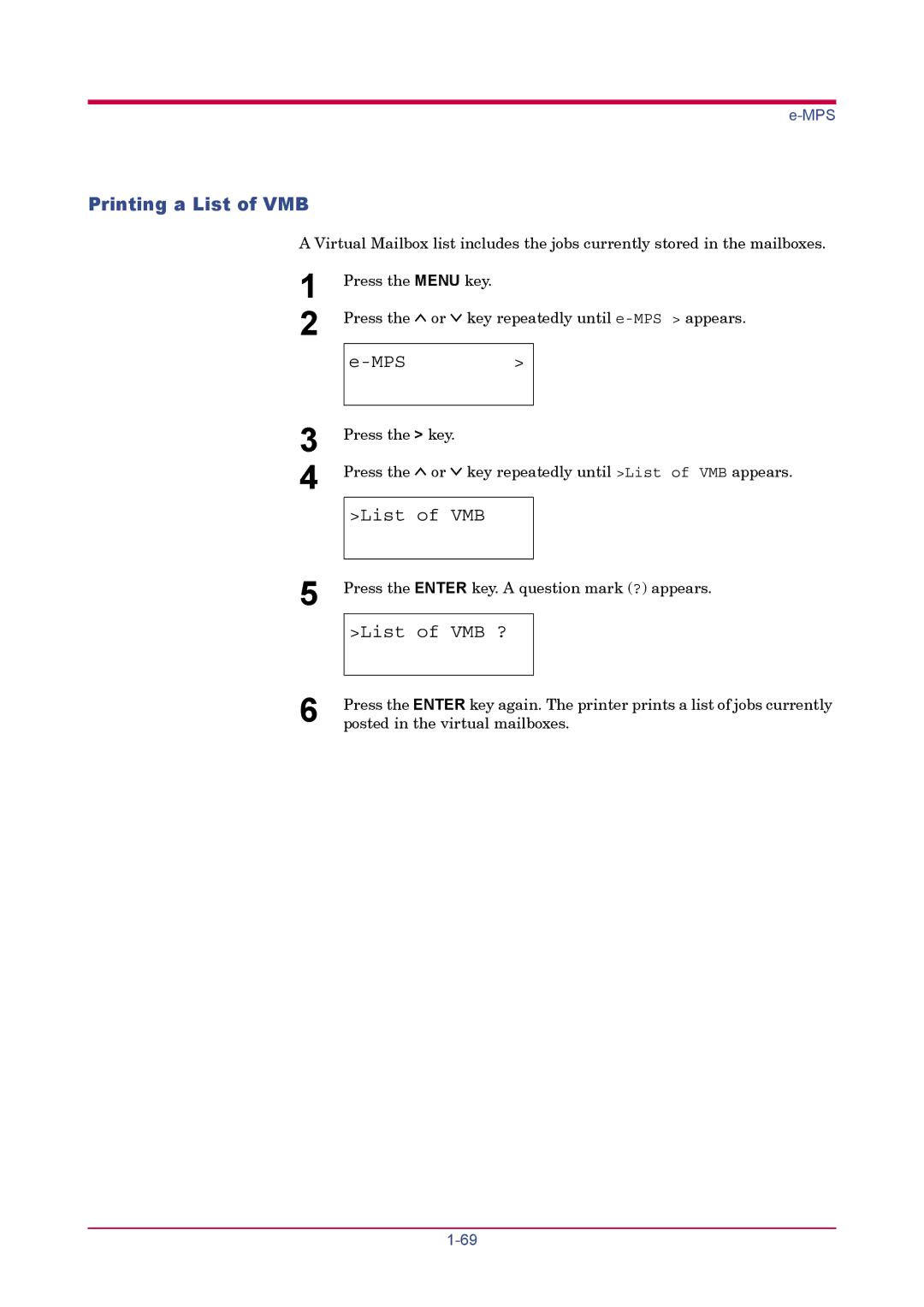 Kyocera FS-1900 manual Printing a List of VMB, List of VMB ? 