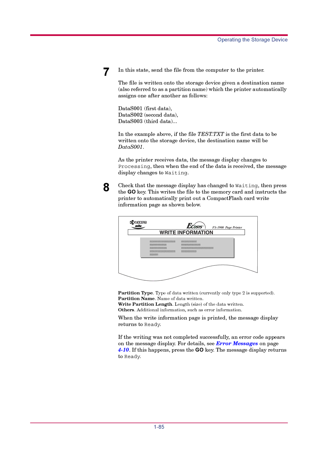 Kyocera FS-1900 manual Write Information 