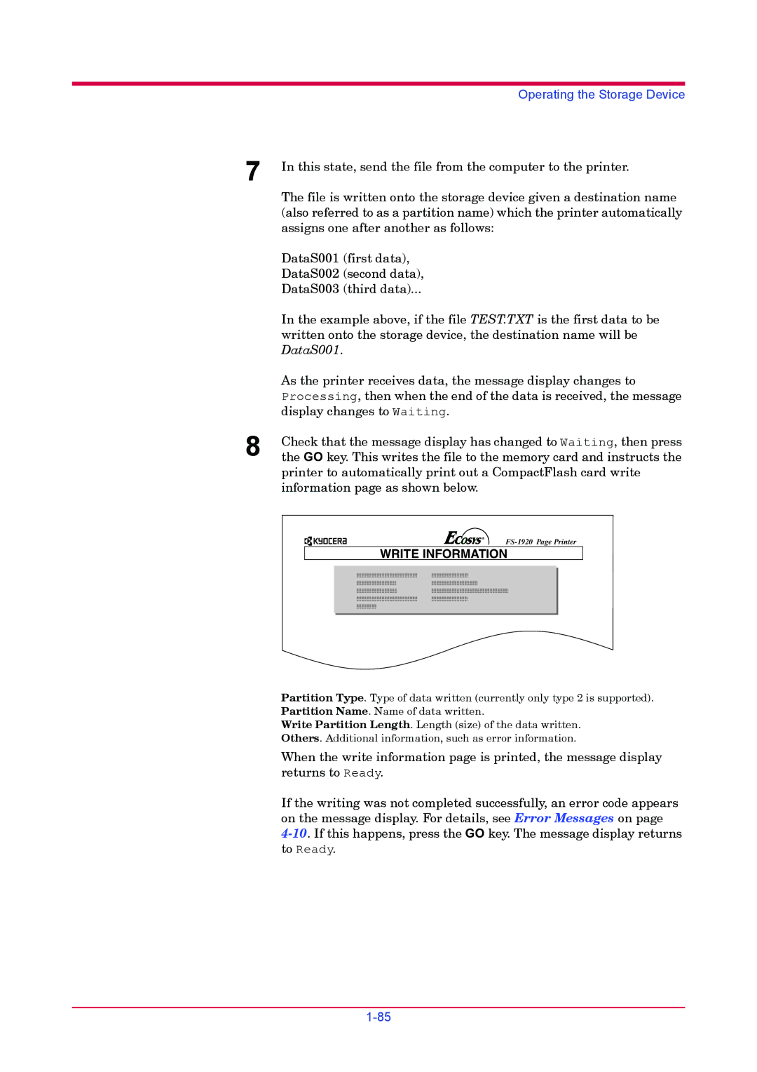 Kyocera FS-1920 manual Write Information 