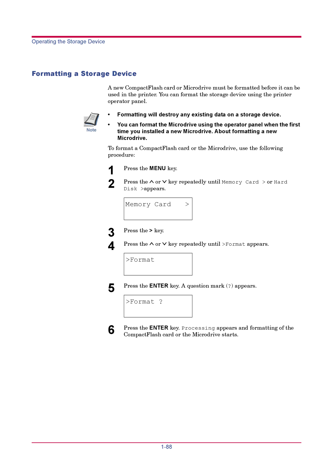 Kyocera FS-1920 manual Formatting a Storage Device, Format ? 