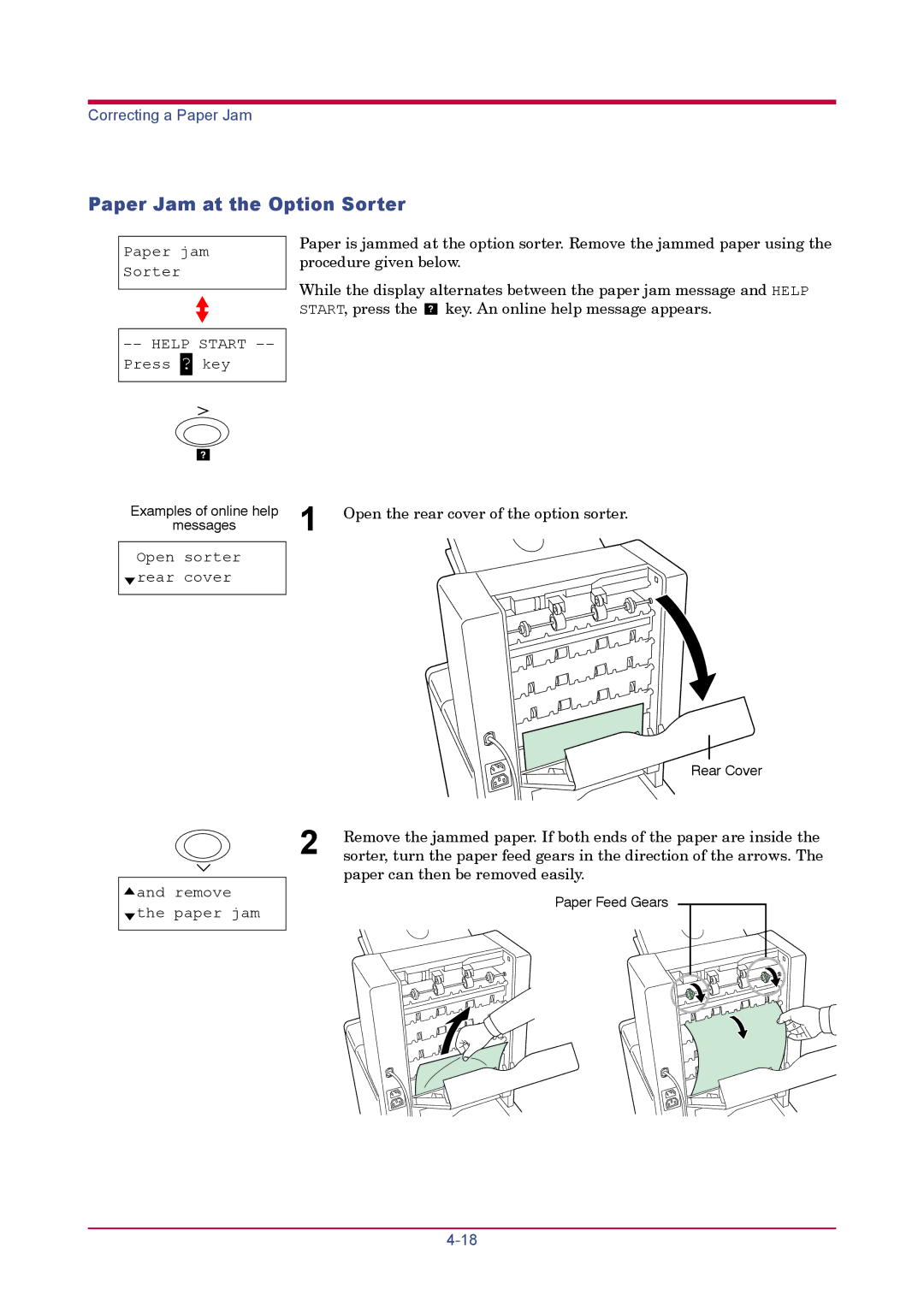 Kyocera FS-1920 manual Paper Jam at the Option Sorter 