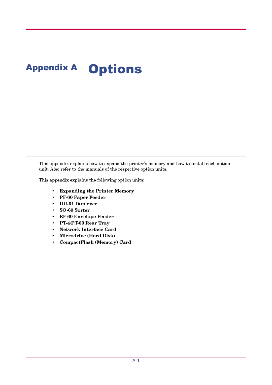 Kyocera FS-1920 manual Appendix a Options 