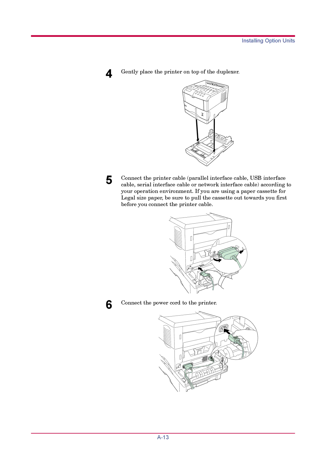 Kyocera FS-1920 manual Gently place the printer on top of the duplexer 