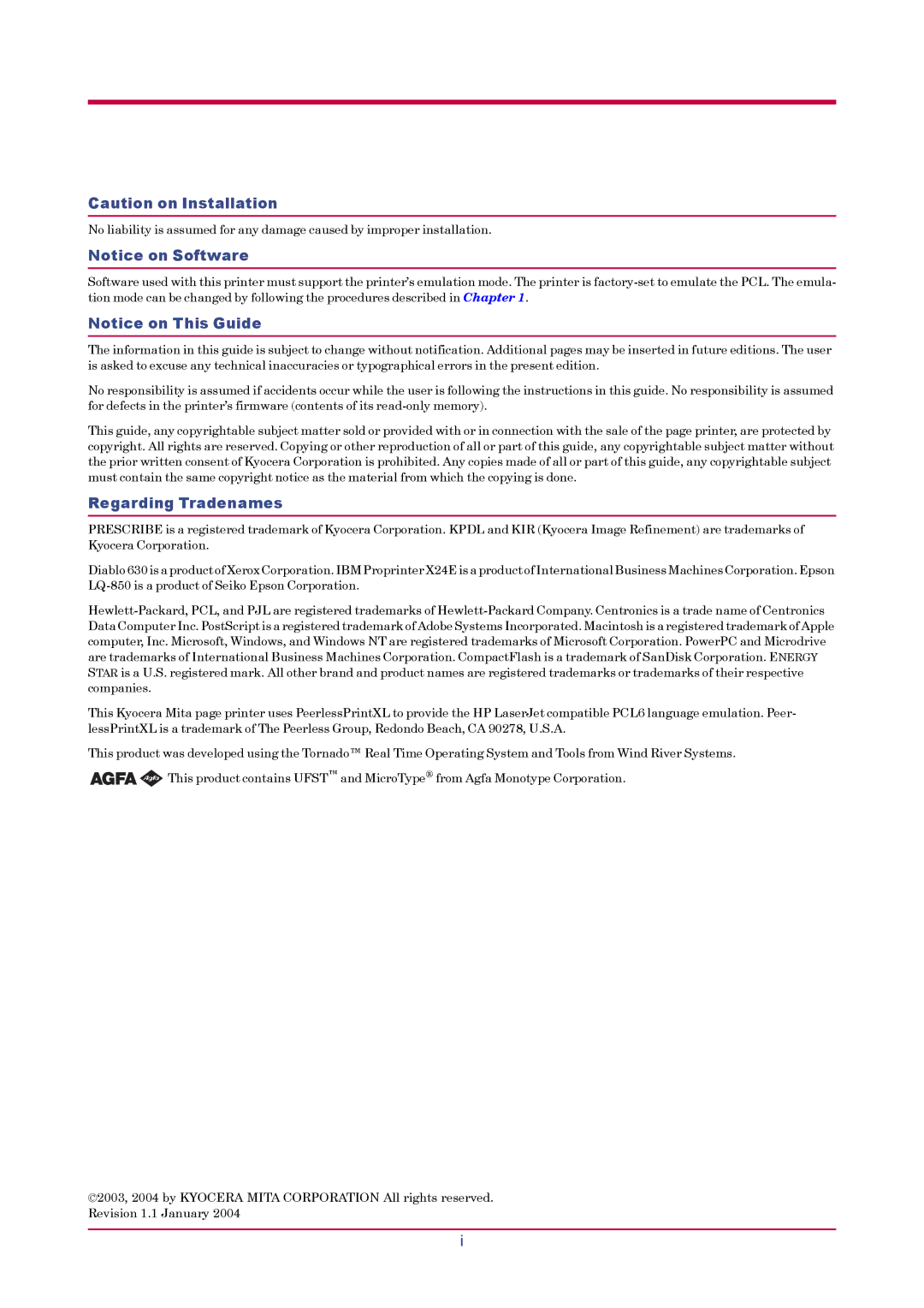 Kyocera FS-1920 manual Regarding Tradenames 