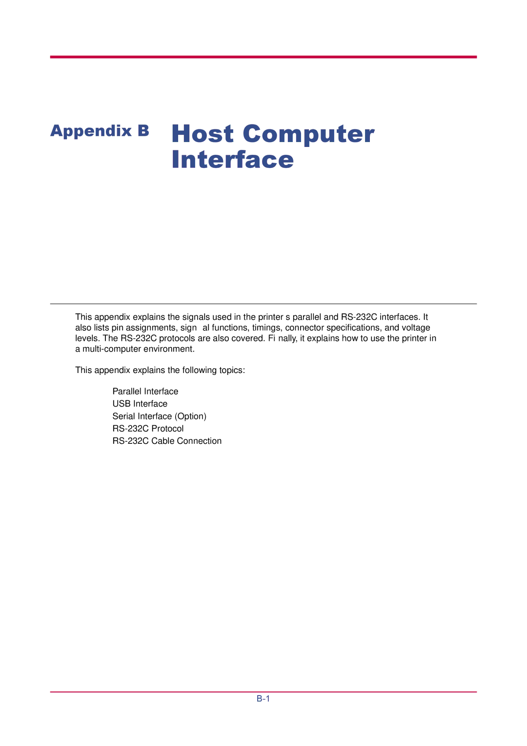 Kyocera FS-1920 manual Appendix B Host Computer Interface 