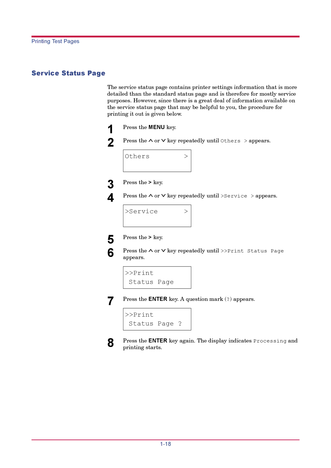 Kyocera FS-1920 manual Service Status, Others 