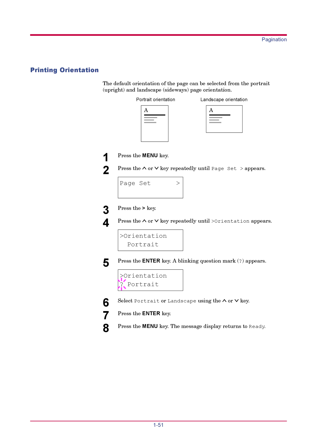 Kyocera FS-1920 manual Printing Orientation, Orientation Portrait, Orientation ? Portrait 