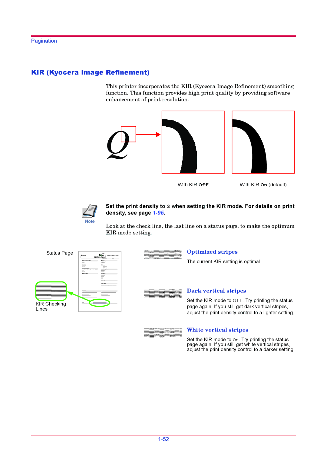 Kyocera FS-1920 manual KIR Kyocera Image Refinement, Status KIR Checking Lines 