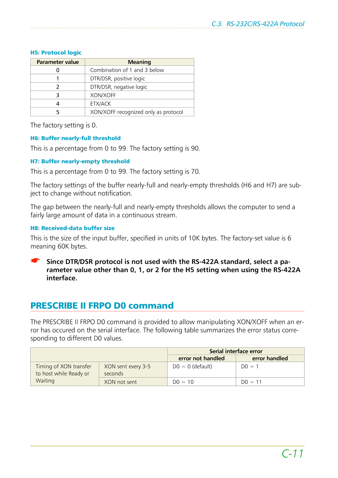 Kyocera FS-3700 manual Prescribe II Frpo D0 command, Parameter value Meaning, Serial interface error 