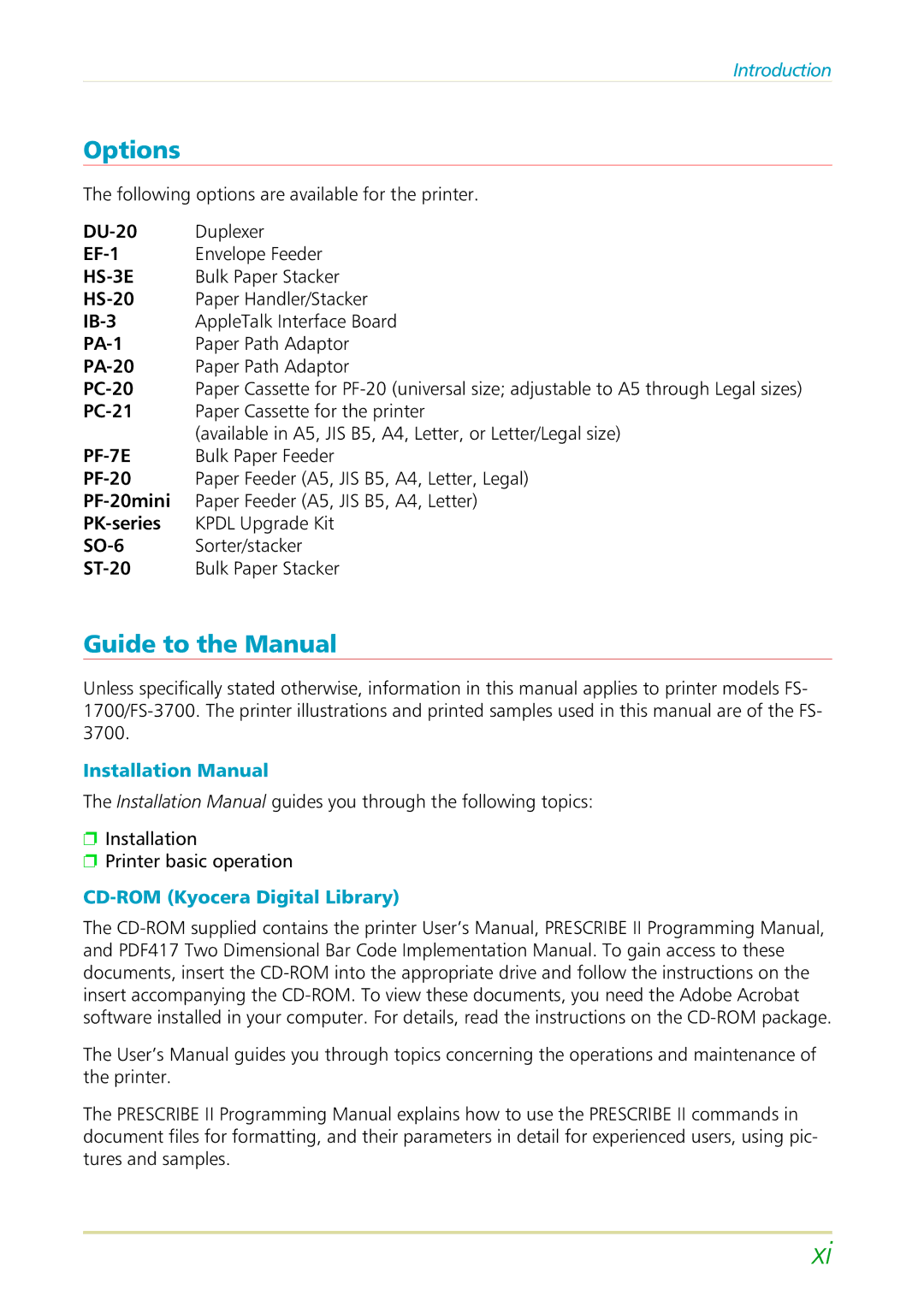 Kyocera FS-3700 manual Options 