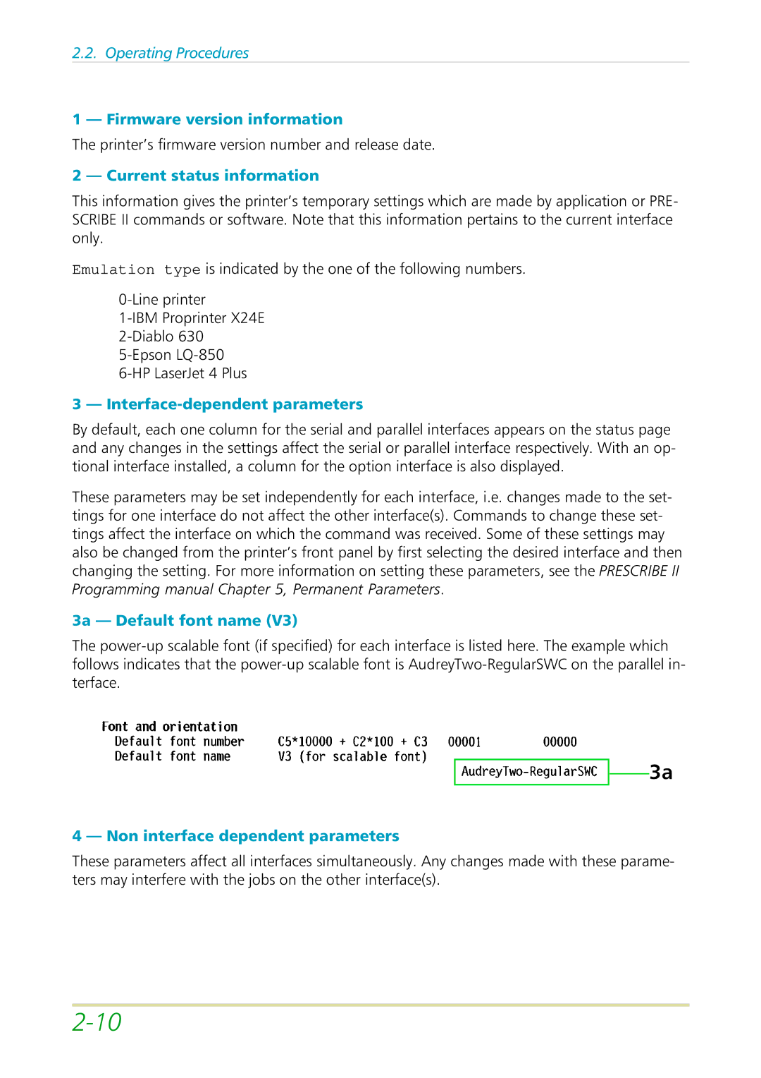 Kyocera FS-3700 manual Firmware version information, Current status information, Interface-dependent parameters 