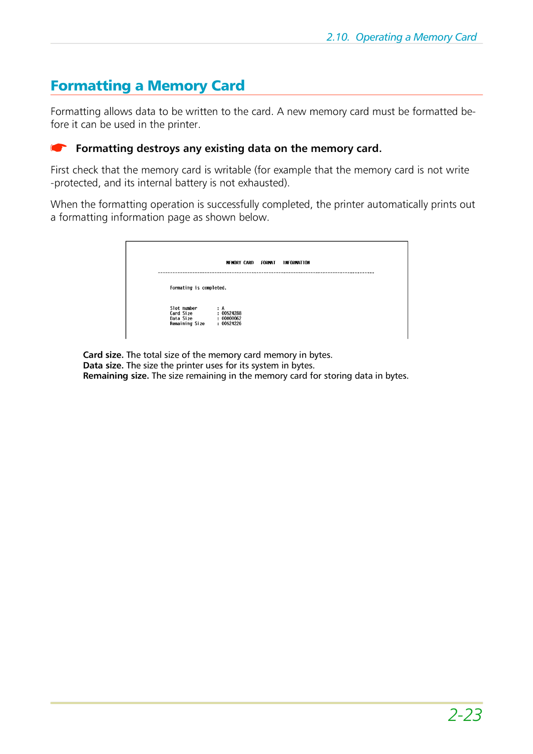 Kyocera FS-3700 manual Formatting a Memory Card, Formatting destroys any existing data on the memory card 