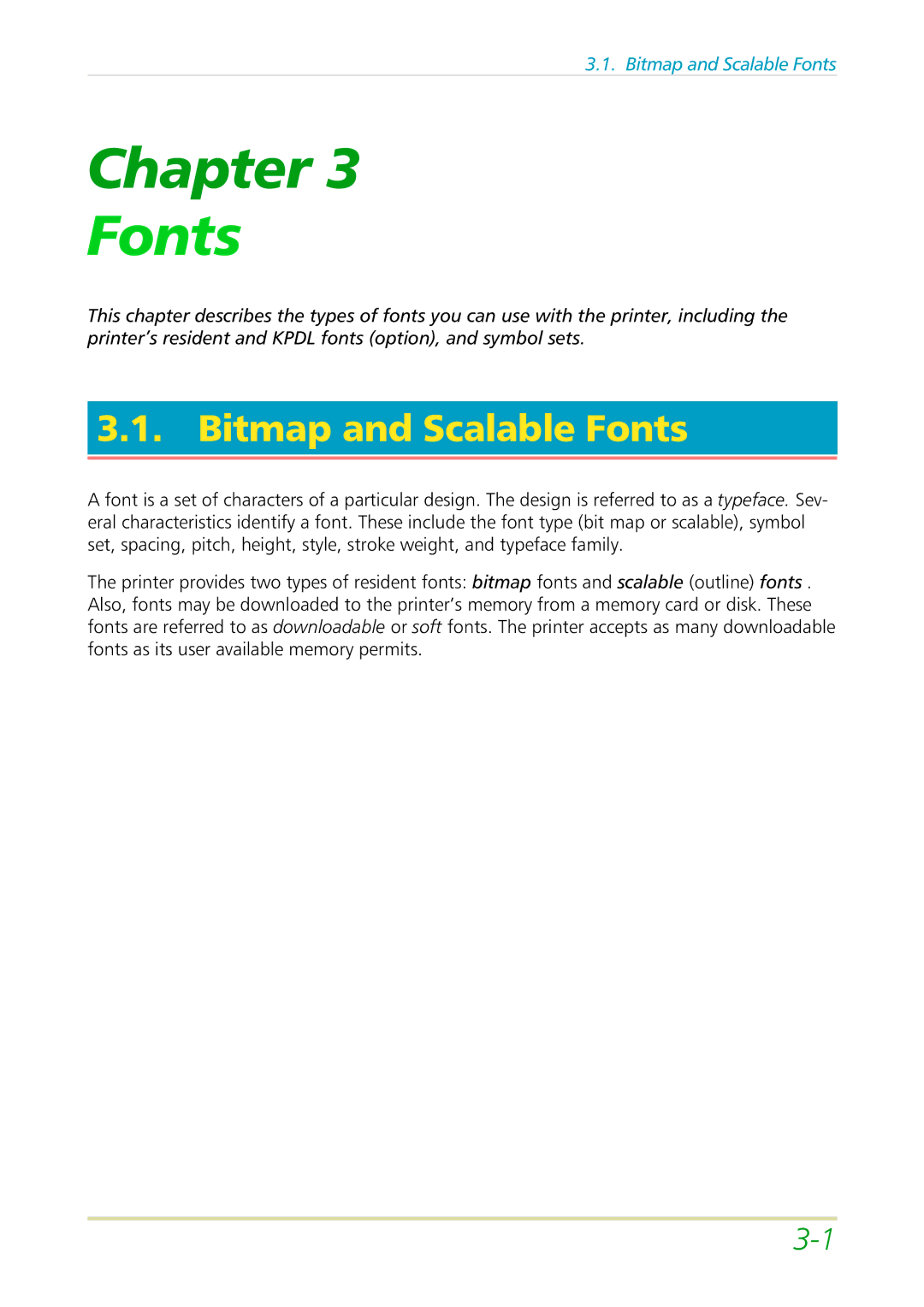 Kyocera FS-3700 manual Bitmap and Scalable Fonts 