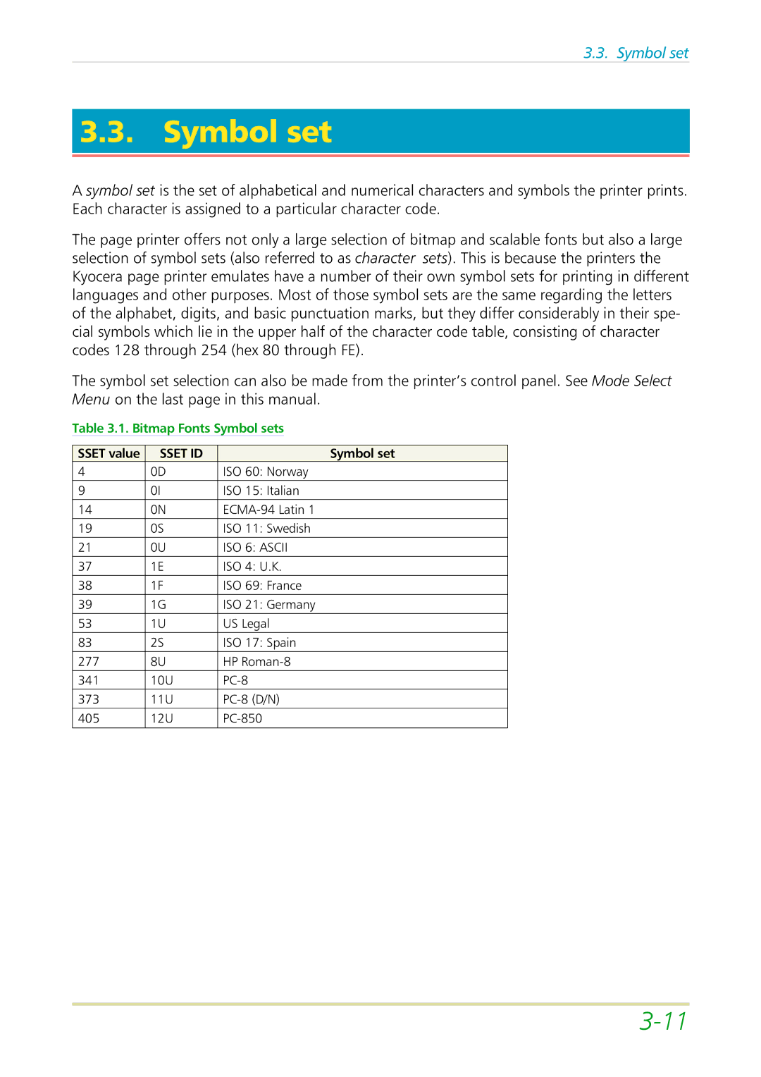 Kyocera FS-3700 manual Symbol set 