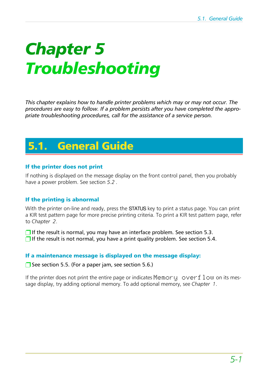 Kyocera FS-3700 manual General Guide, If the printer does not print, If the printing is abnormal 