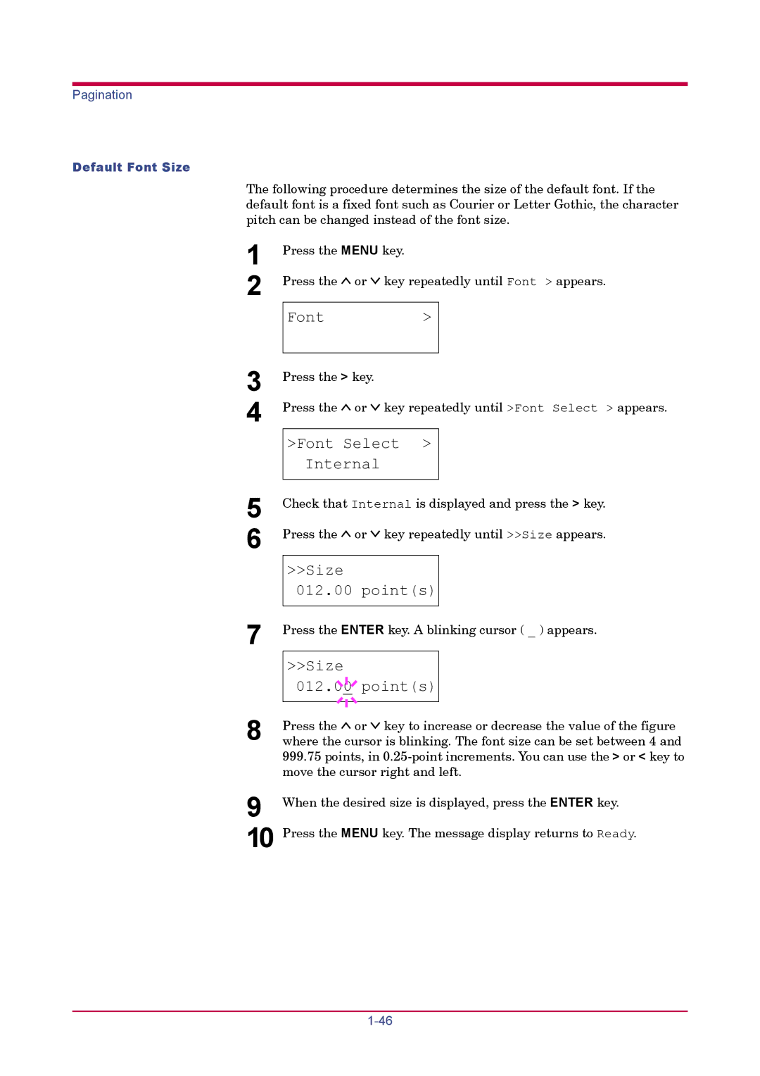 Kyocera FS-3830N, FS-3820N manual Size Points, Default Font Size 