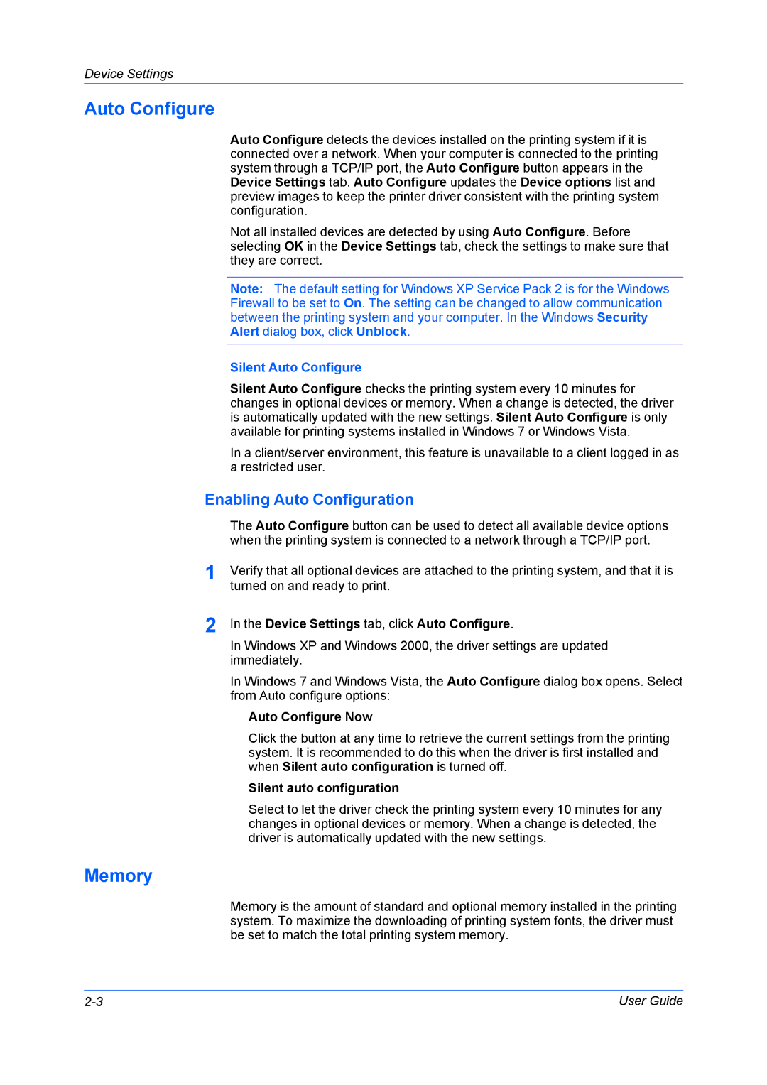 Kyocera FS-3920DN, Fs-4020dn, Fs-2020d manual Memory, Enabling Auto Configuration, Silent Auto Configure 