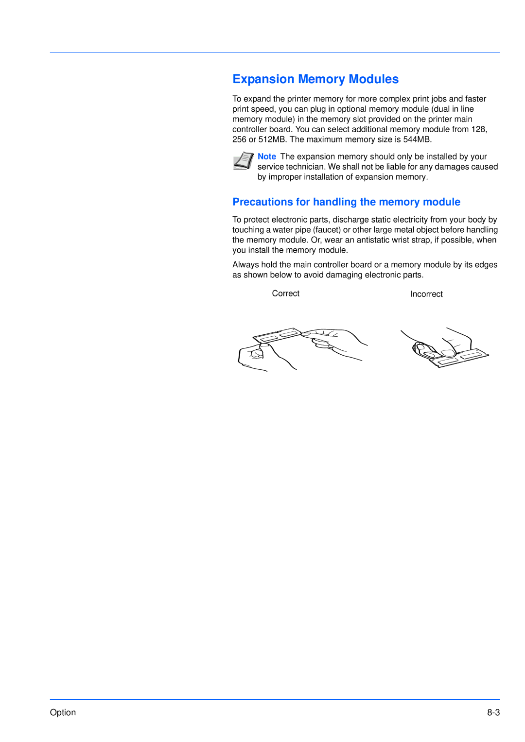 Kyocera FS-3920DN manual Expansion Memory Modules, Precautions for handling the memory module 