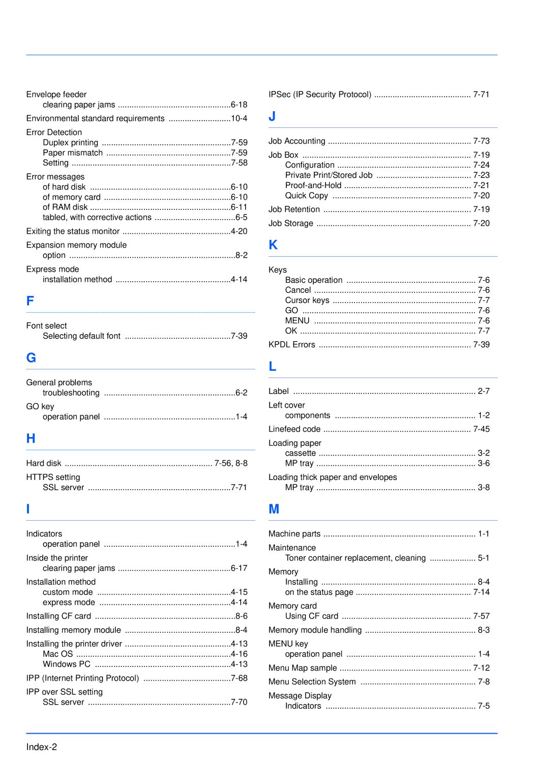 Kyocera FS-3920DN manual Index-2 