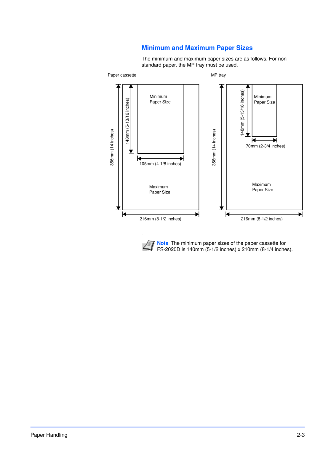 Kyocera FS-3920DN manual Minimum and Maximum Paper Sizes 