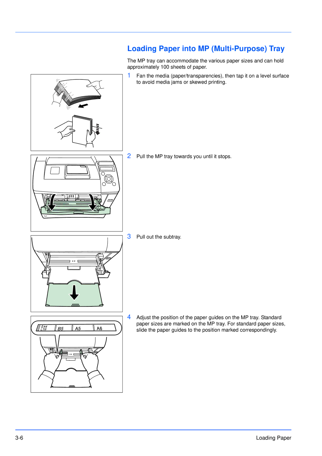 Kyocera FS-3920DN manual Loading Paper into MP Multi-Purpose Tray 