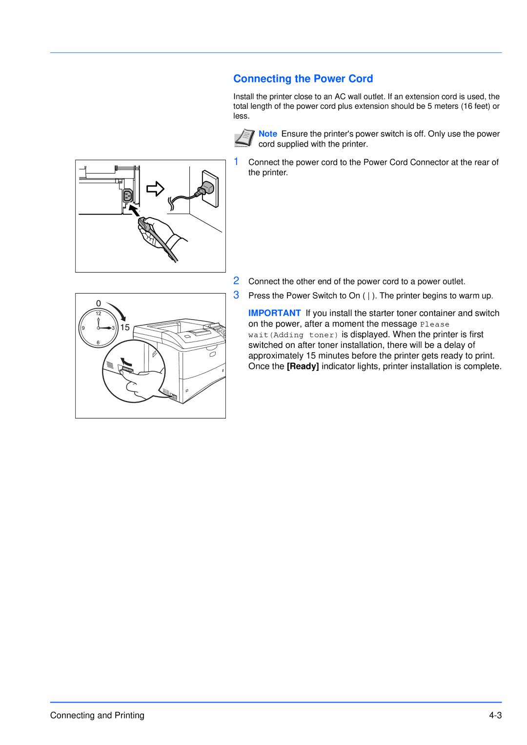 Kyocera FS-3920DN manual Connecting the Power Cord 