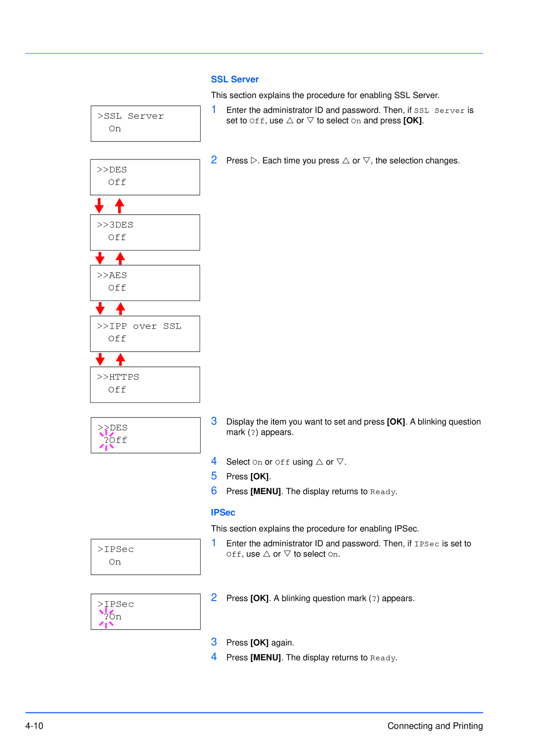 Kyocera FS-3920DN manual ?Off IPSec On ?On, SSL Server 