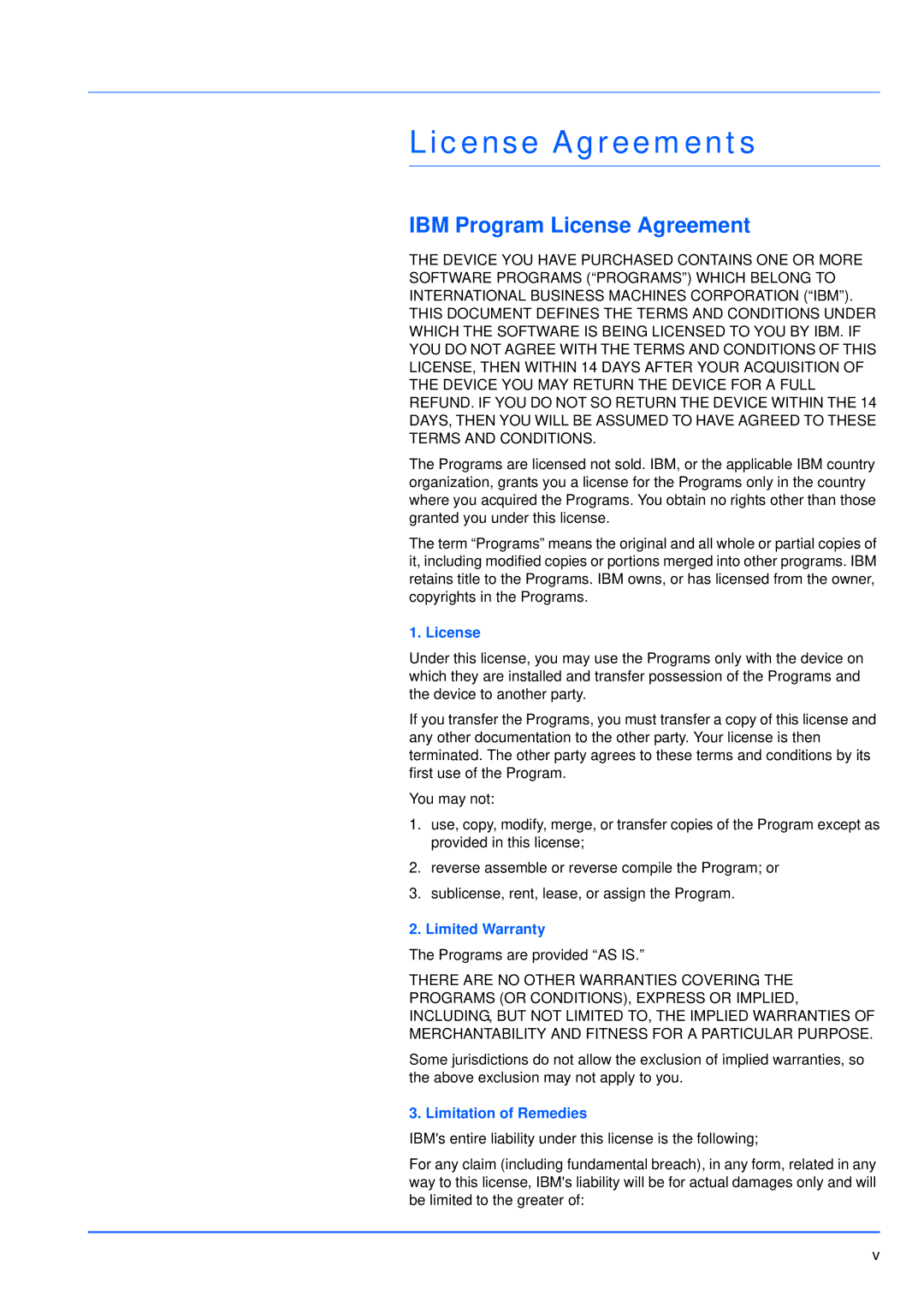 Kyocera FS-3920DN manual License Agreements, IBM Program License Agreement, Limited Warranty, Limitation of Remedies 