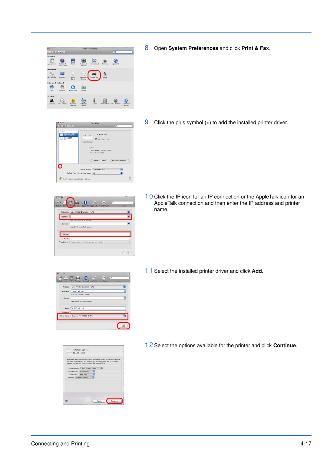 Kyocera FS-3920DN manual Open System Preferences and click Print & Fax 