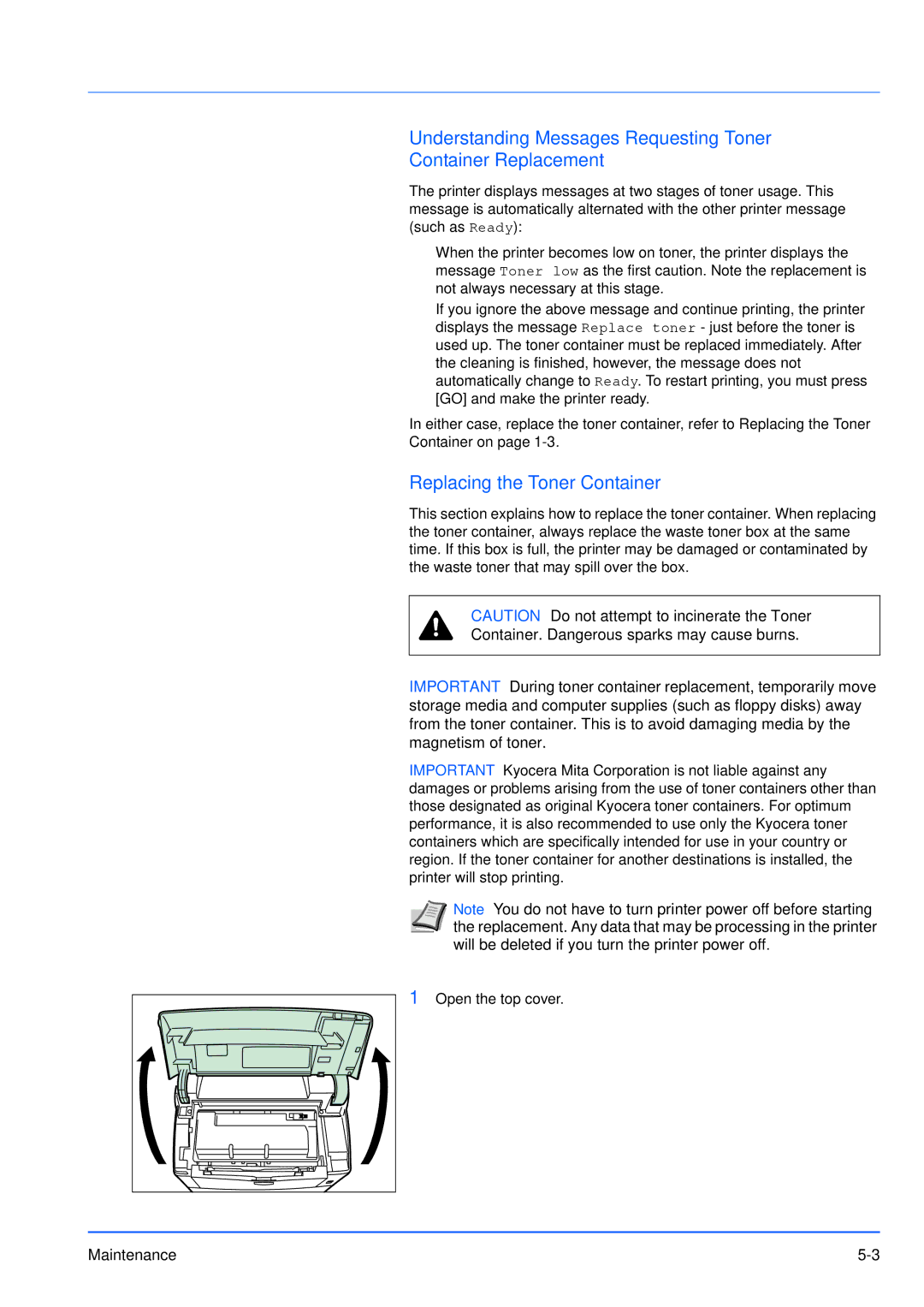 Kyocera FS-3920DN manual Replacing the Toner Container 