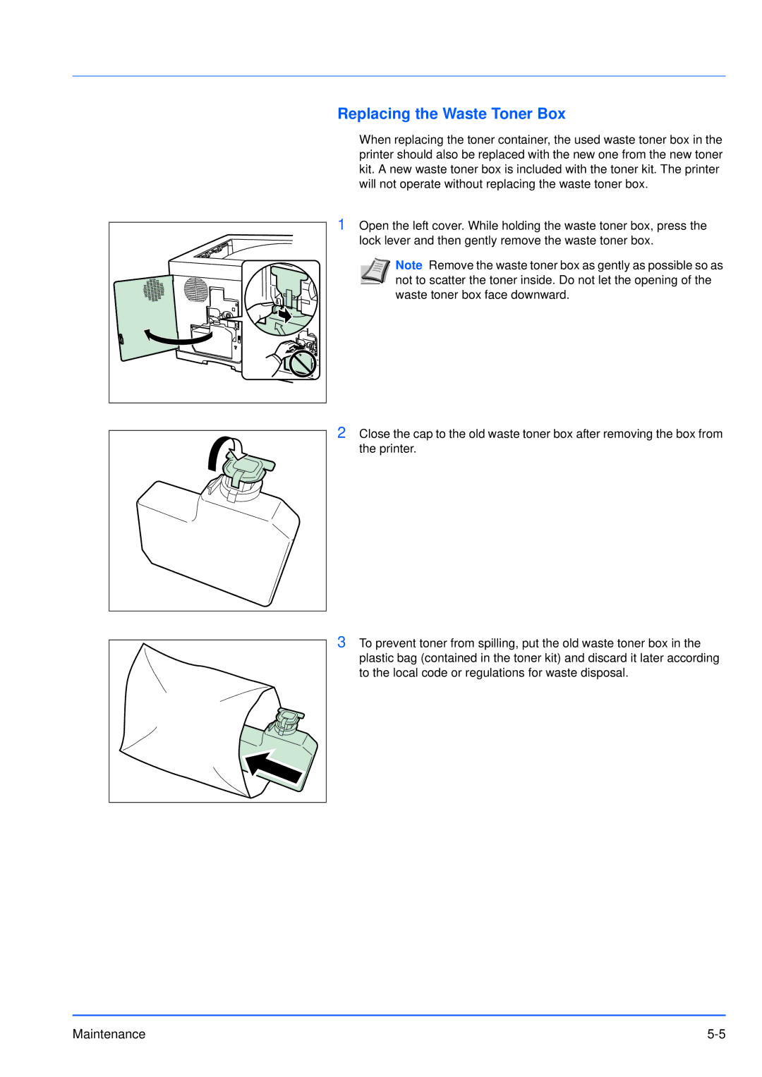 Kyocera FS-3920DN manual Replacing the Waste Toner Box 