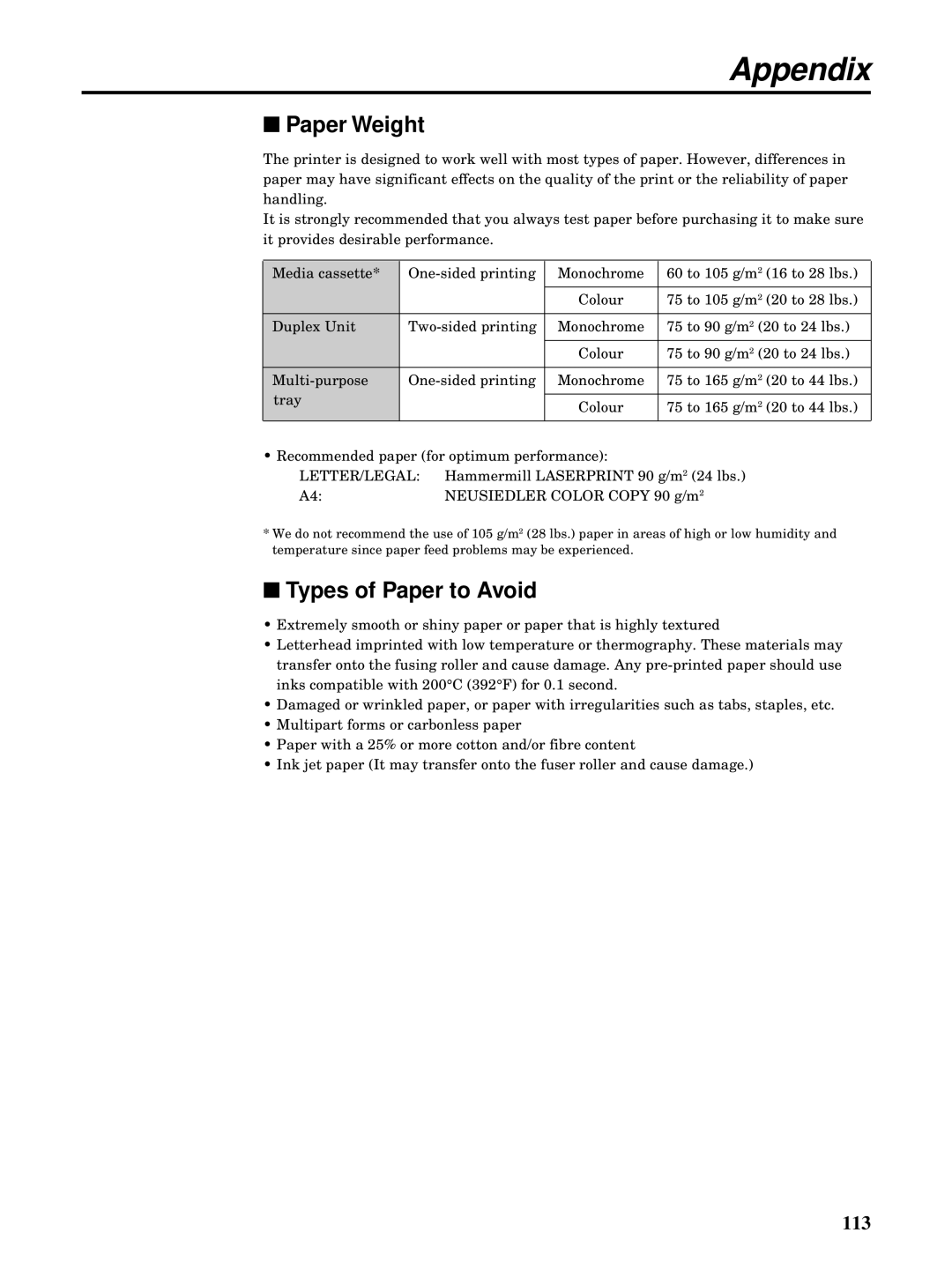 Kyocera FS-5900C manual Paper Weight, Types of Paper to Avoid 