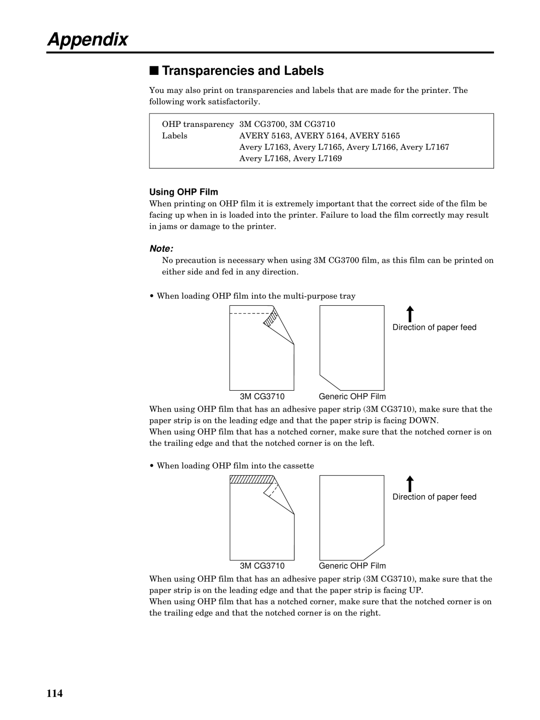 Kyocera FS-5900C manual Transparencies and Labels, Using OHP Film 