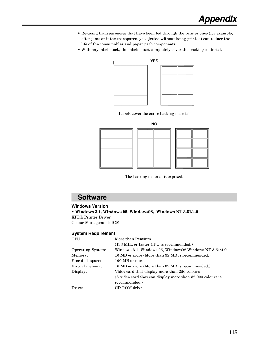 Kyocera FS-5900C manual Software, Windows Version, System Requirement 