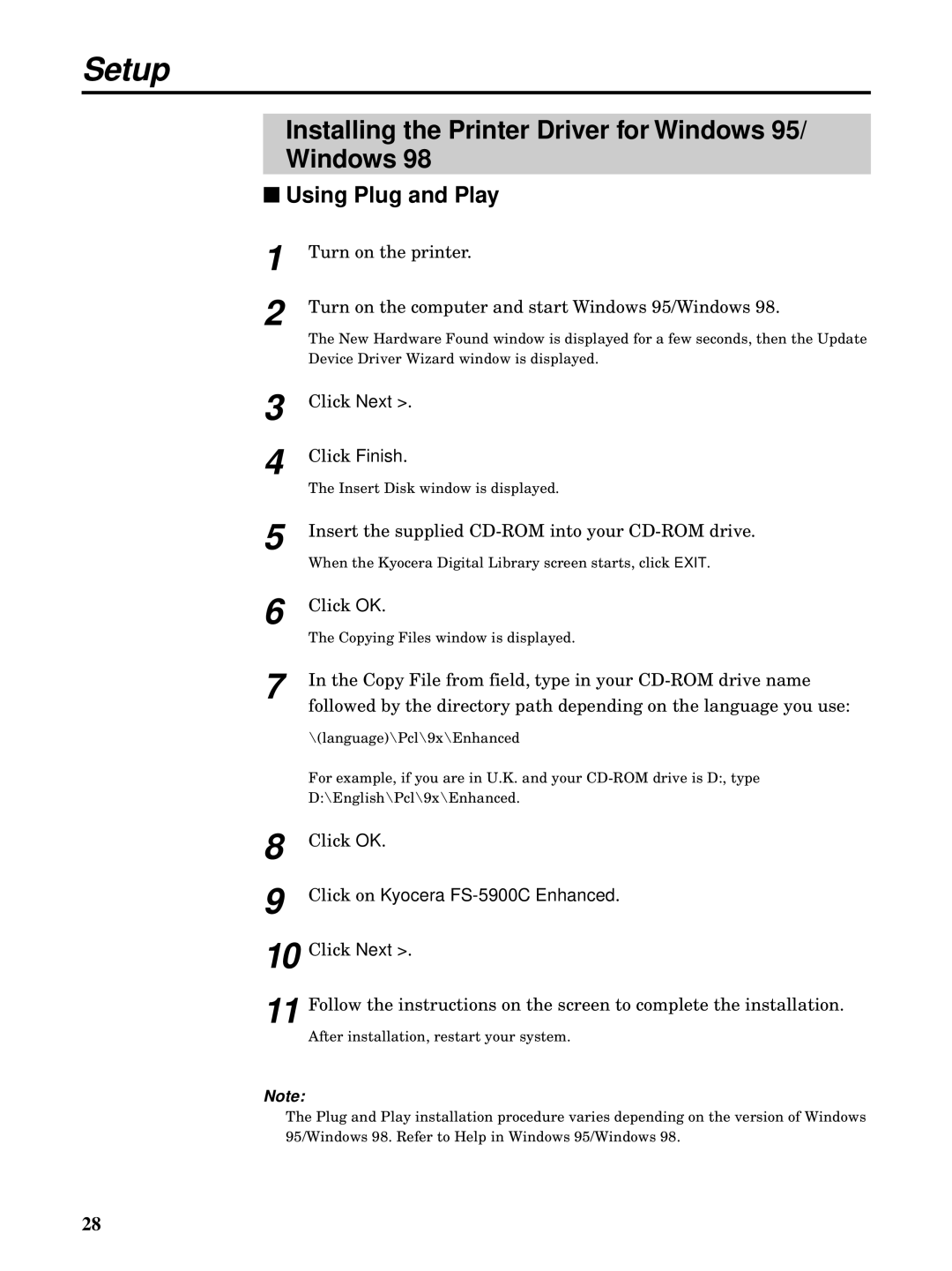 Kyocera manual Using Plug and Play, Click on Kyocera FS-5900C Enhanced 